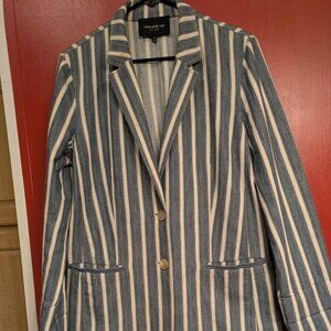 Lafayette 149 Blazer Womens 12 Blue & White Unstructured 2 Button Narrow Lapels